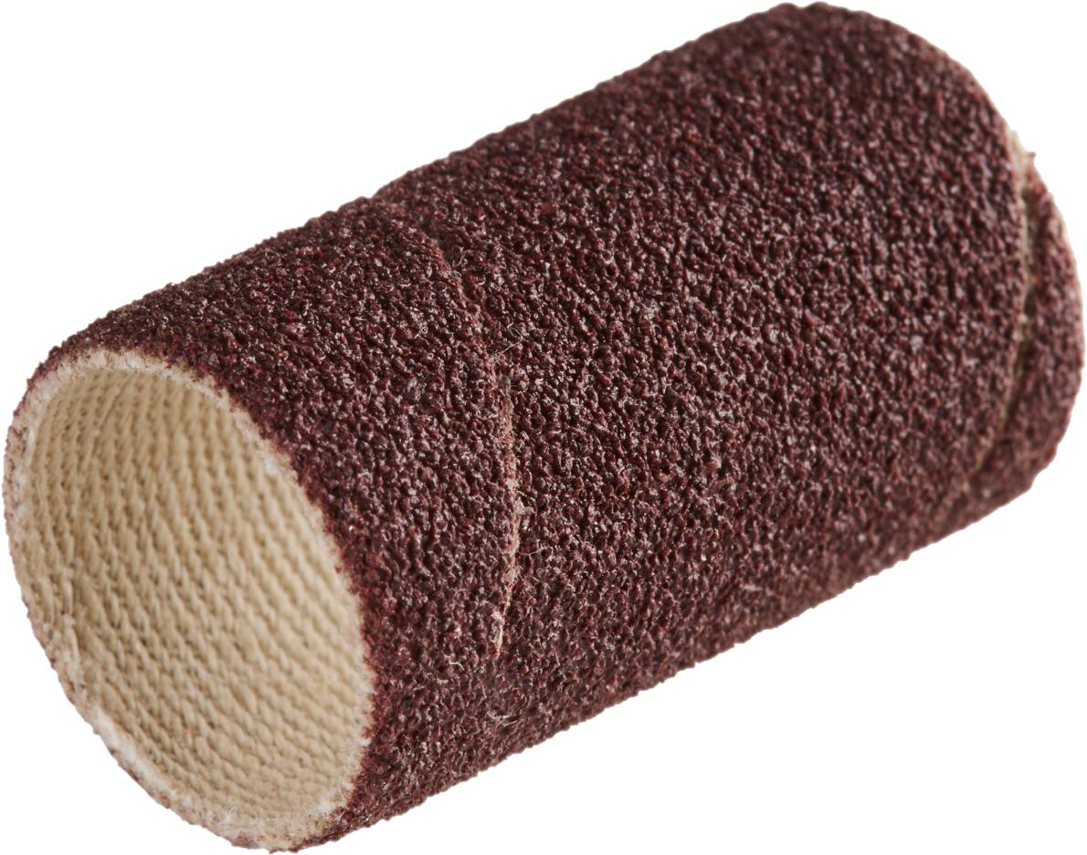 Ein Schleifband mit brauner, körniger Oberfläche, zylindrische Form, wird für das Schleifen von Materialien verwendet.