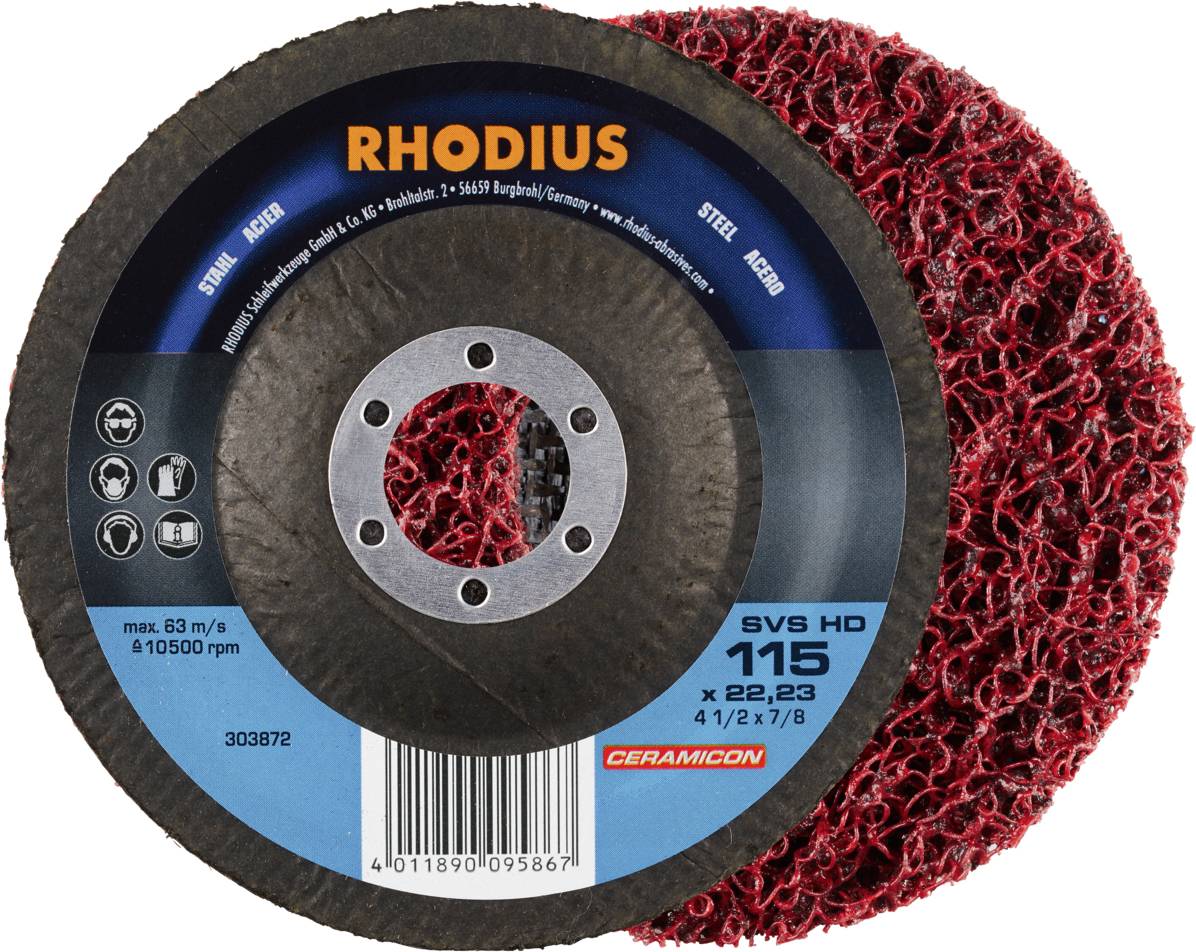 Rhodius 303872 SVS HD, 10 Stück Reinigungsvlies 115 x 22,23 mm, gekröpft, TOPline für univ
