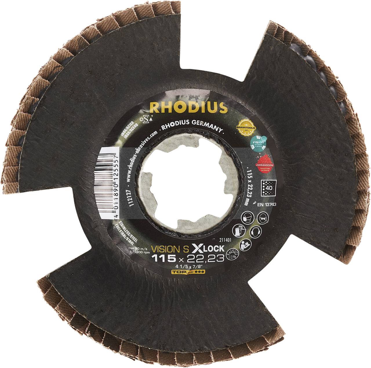 Rhodius 211401 VISION SPEED X-LOCK Fächerschleifscheibe Edelstahl, Stahl, NE-Metalle 10St.