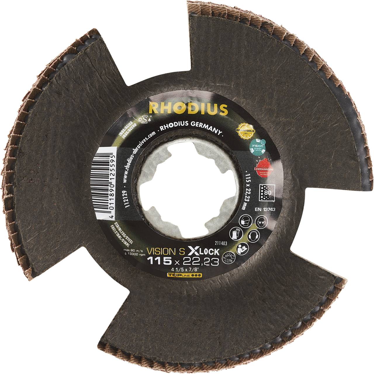 Rhodius 211403 VISION SPEED X-LOCK Fächerschleifscheibe Edelstahl, Stahl, NE-Metalle 10St.