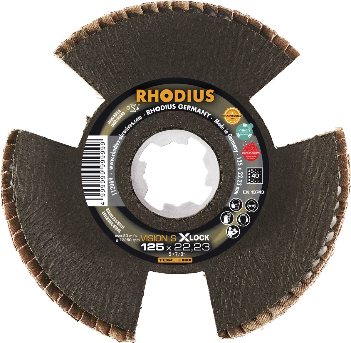 Rhodius 211404 VISION SPEED X-LOCK Fächerschleifscheibe Edelstahl, Stahl, NE-Metalle 10St.