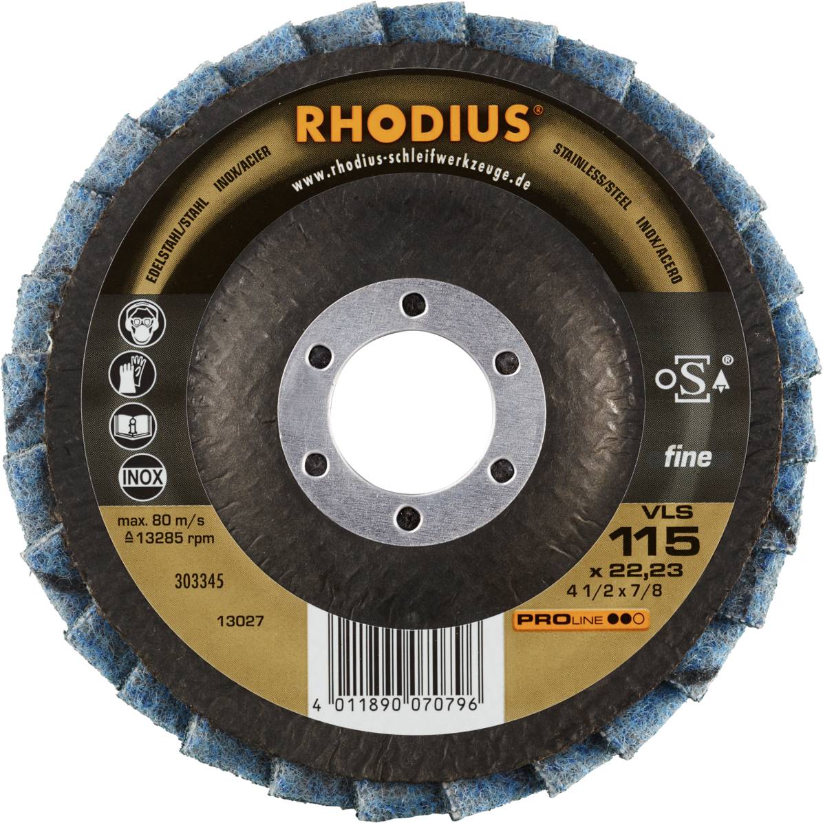 Rhodius 303345 VLS Fächerschleifscheibe Edelstahl, Stahl, NE-Metalle 10St.