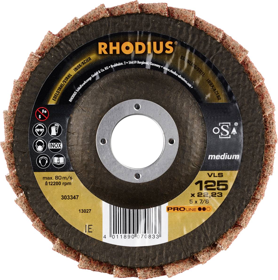 Rhodius 303347 VLS Fächerschleifscheibe Edelstahl, Stahl, NE-Metalle 10St.