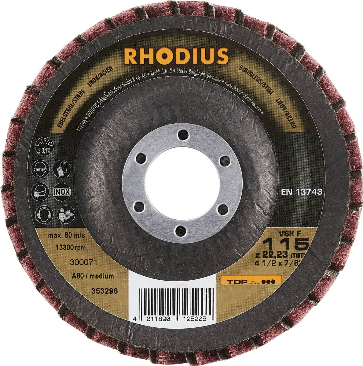 Rhodius 353296 VSK F Fächerschleifscheibe Edelstahl, Stahl 10St.