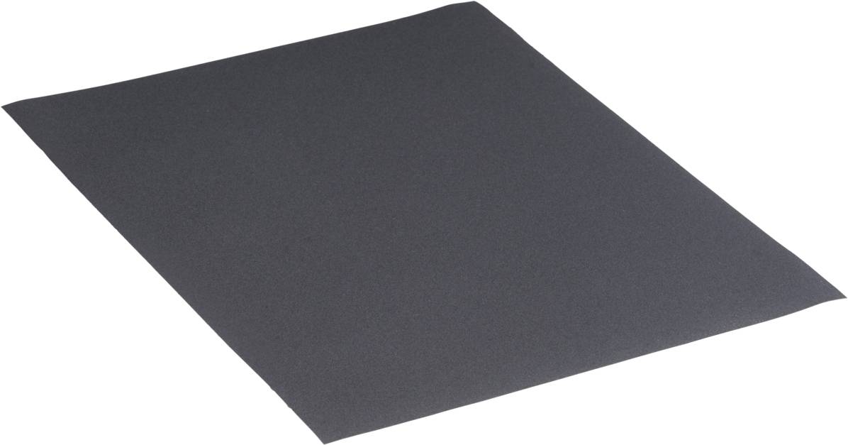 Schwarzes Sandpapier in rechteckiger Form auf weißem Hintergrund.