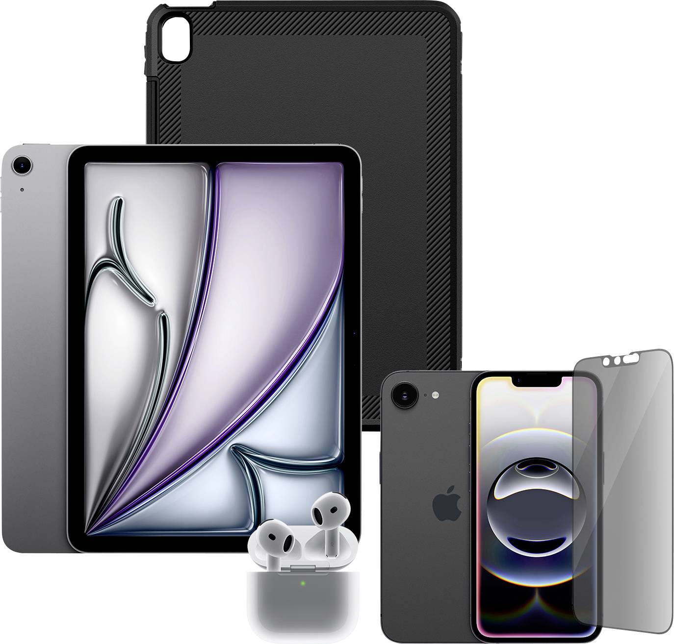Apple Alltags-Bundle: iPhone 16, iPad Air 11”, AirPods 4, Panzerglas, Otterbox Defender Series Case für iPad