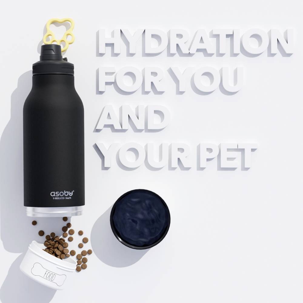 Asobu Buddy, Drinnen/Draußen, 1082 ml, Schwarz, Gummi, Silikon, Edelstahl, Einziehen, 124 mm