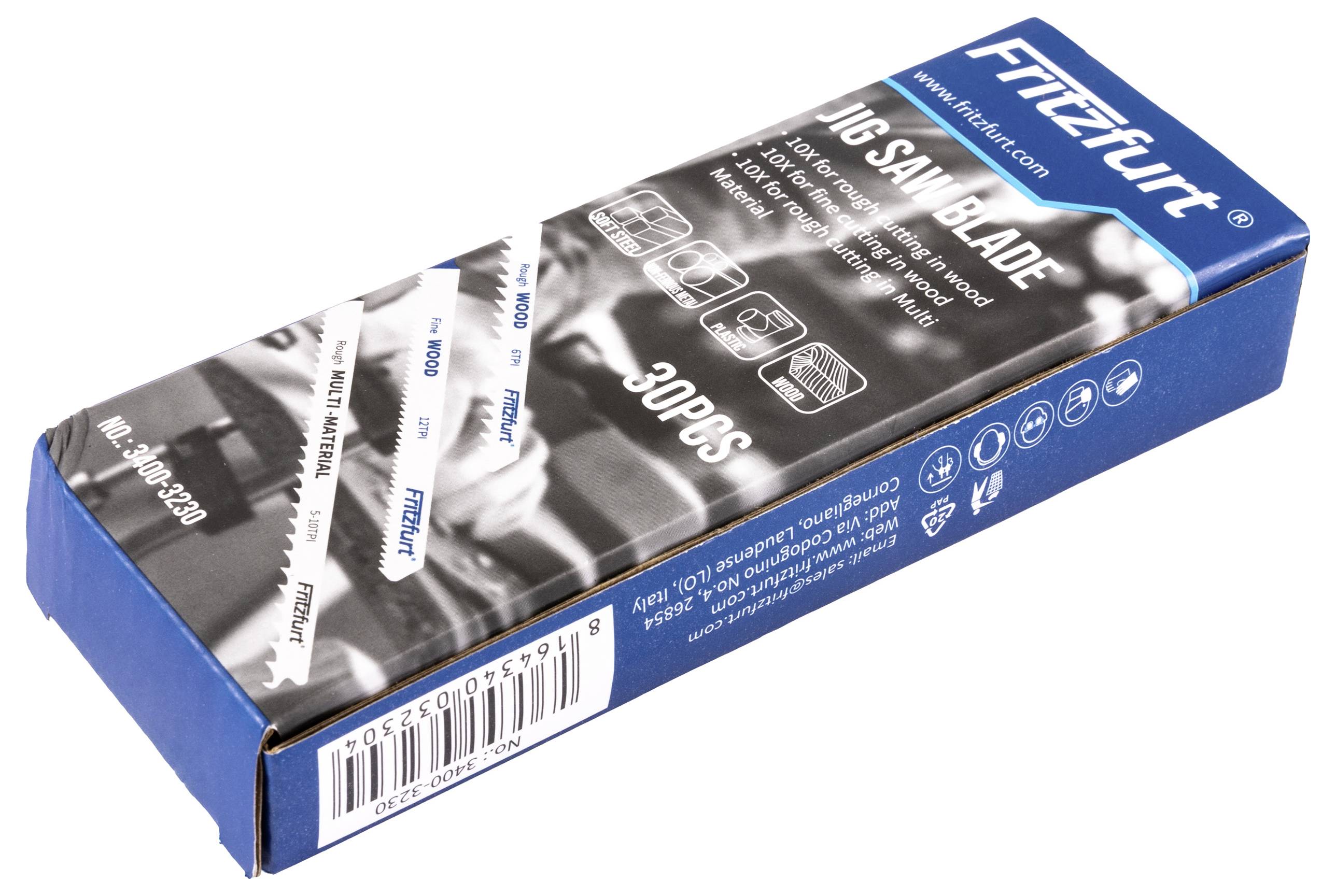 Das Bild zeigt eine blaue Schachtel mit der Aufschrift „Fitzfurt Stichsägeblatt