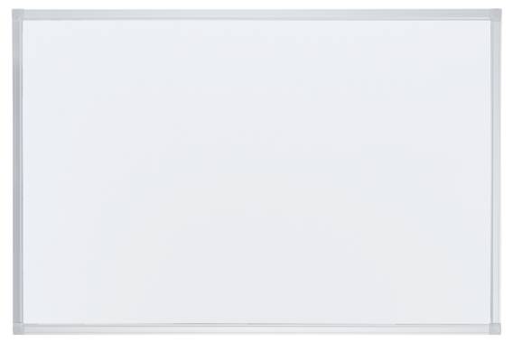 Weißes, leeres Whiteboard mit silbernem Rahmen.