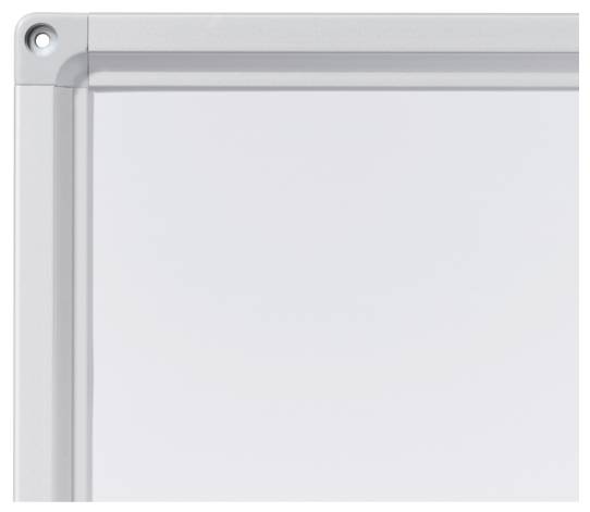 Weiße Tafel in einer Metalleinfassung, Ecke mit Befestigungsloch.