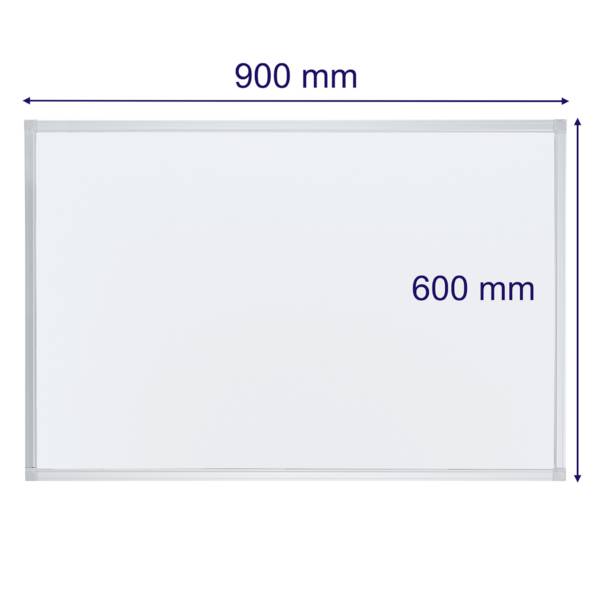 Rechteckiges Whiteboard, Abmessungen 900 mm x 600 mm, mit grauem Rahmen.