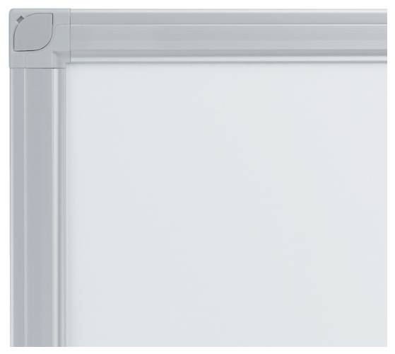 Weiße Tafel in grauem Rahmen, Detailansicht der Ecke.