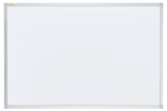 Ein leeres, rechteckiges Whiteboard mit silbernem Rahmen. Ideal für Präsentationen oder Notizen.