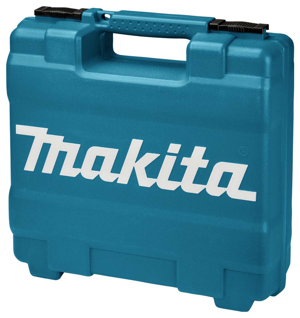 Ein blauer Werkzeugkoffer mit dem weißen Logo der Marke 'Makita' auf der Vorderseite.