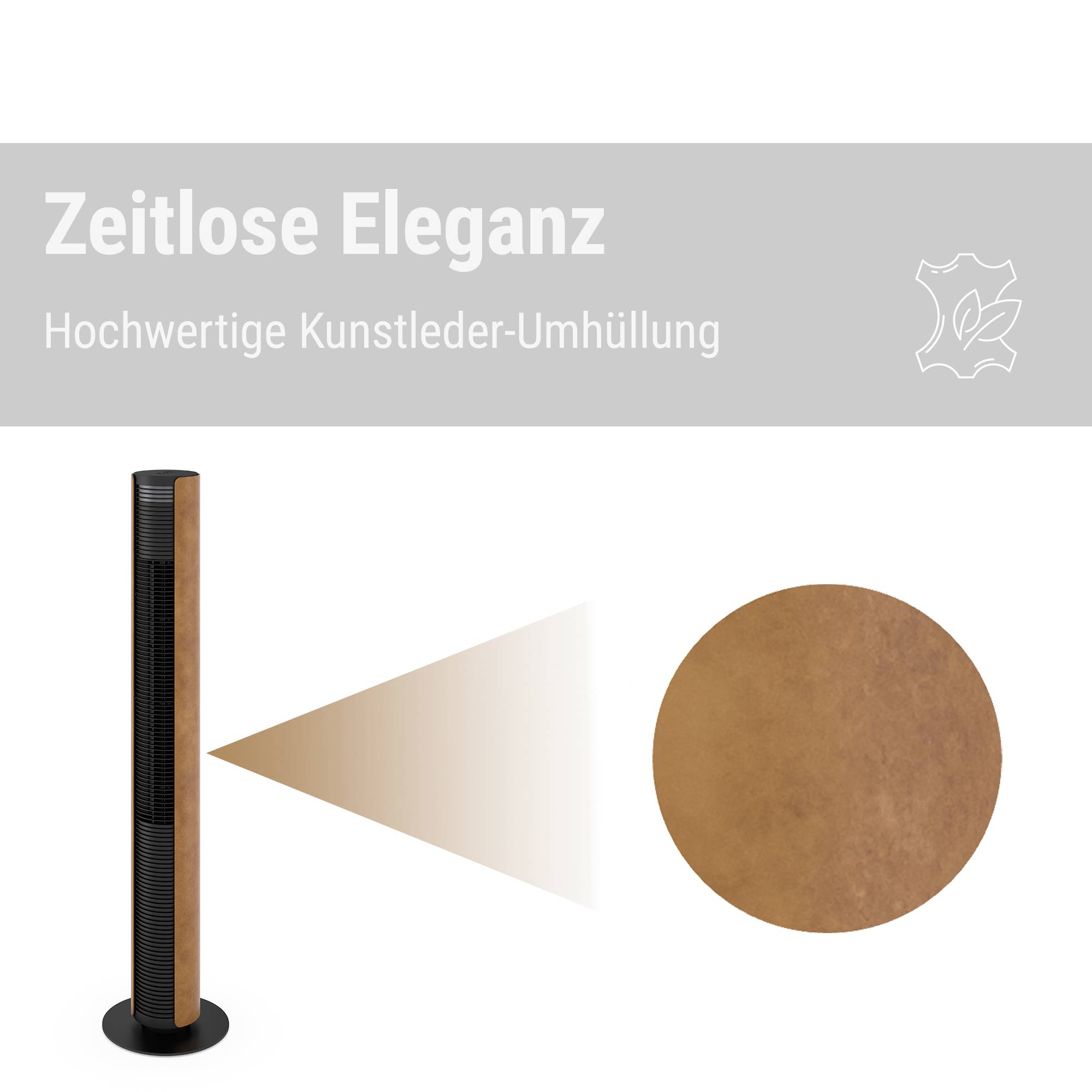 Stadler Form Peter Leatherette Turmventilator 60W (Ø x H) 24cm x 110cm Dimmbar, mit Fernbedienung, Timer, Schwenkbar