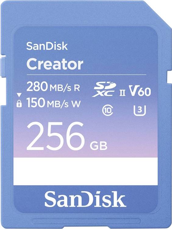 SanDisk Creator SDXC-Karte Retail 256 GB Class 10, v60 Video Speed Class, UHS-II U3 Schreibschutzsc
