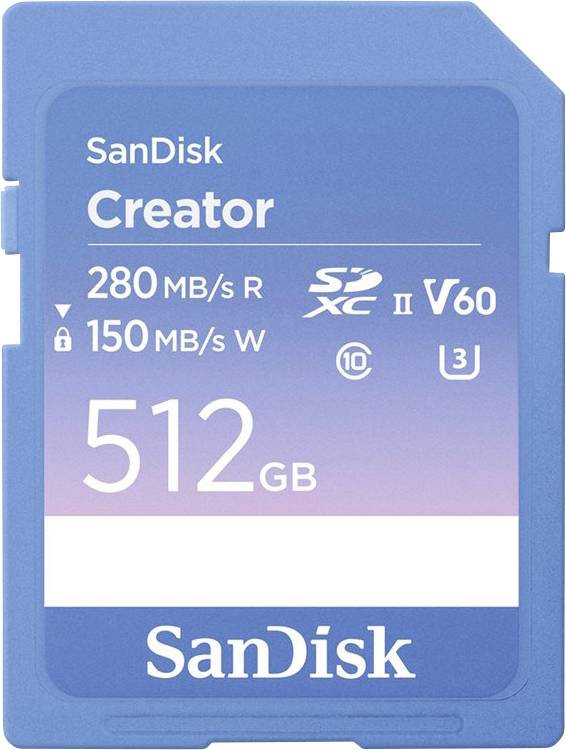 SanDisk Creator SDXC-Karte Retail 512 GB Class 10, v60 Video Speed Class, UHS-II U3 Schreibschutzsc