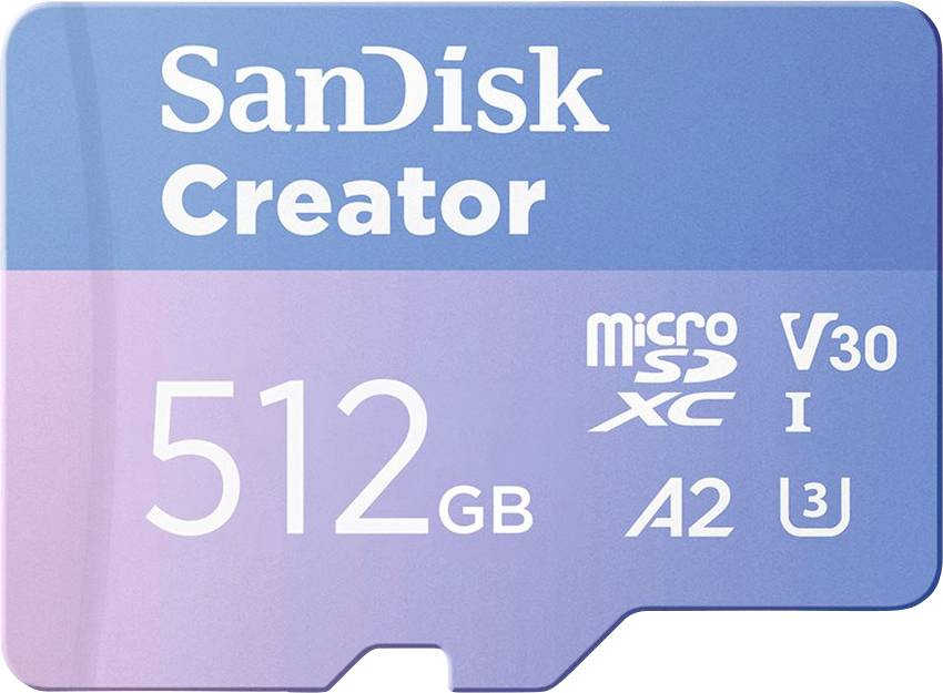 SanDisk Creator Flash-Speicherkarte microSDXC-an-SD-Adapter inbegriffen 512 GB A2 / Video Class V30 / UHS-I U3 microSDXC