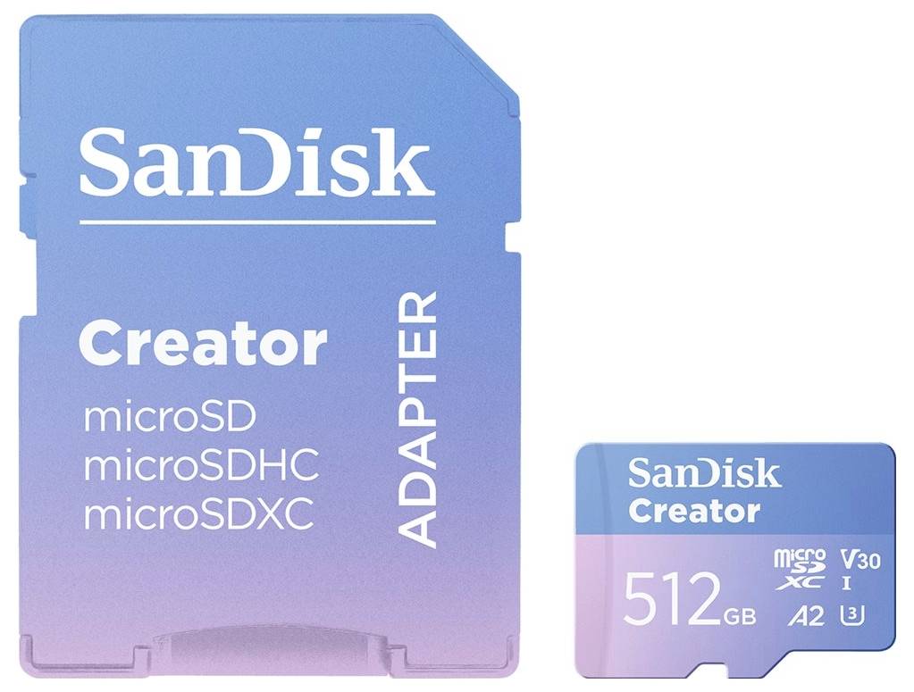 SanDisk Creator microSDXC-Karte Retail 512 GB A2 Application Performance Class, UHS-I U3, v30 Video Speed Class inkl. SD-Adapter