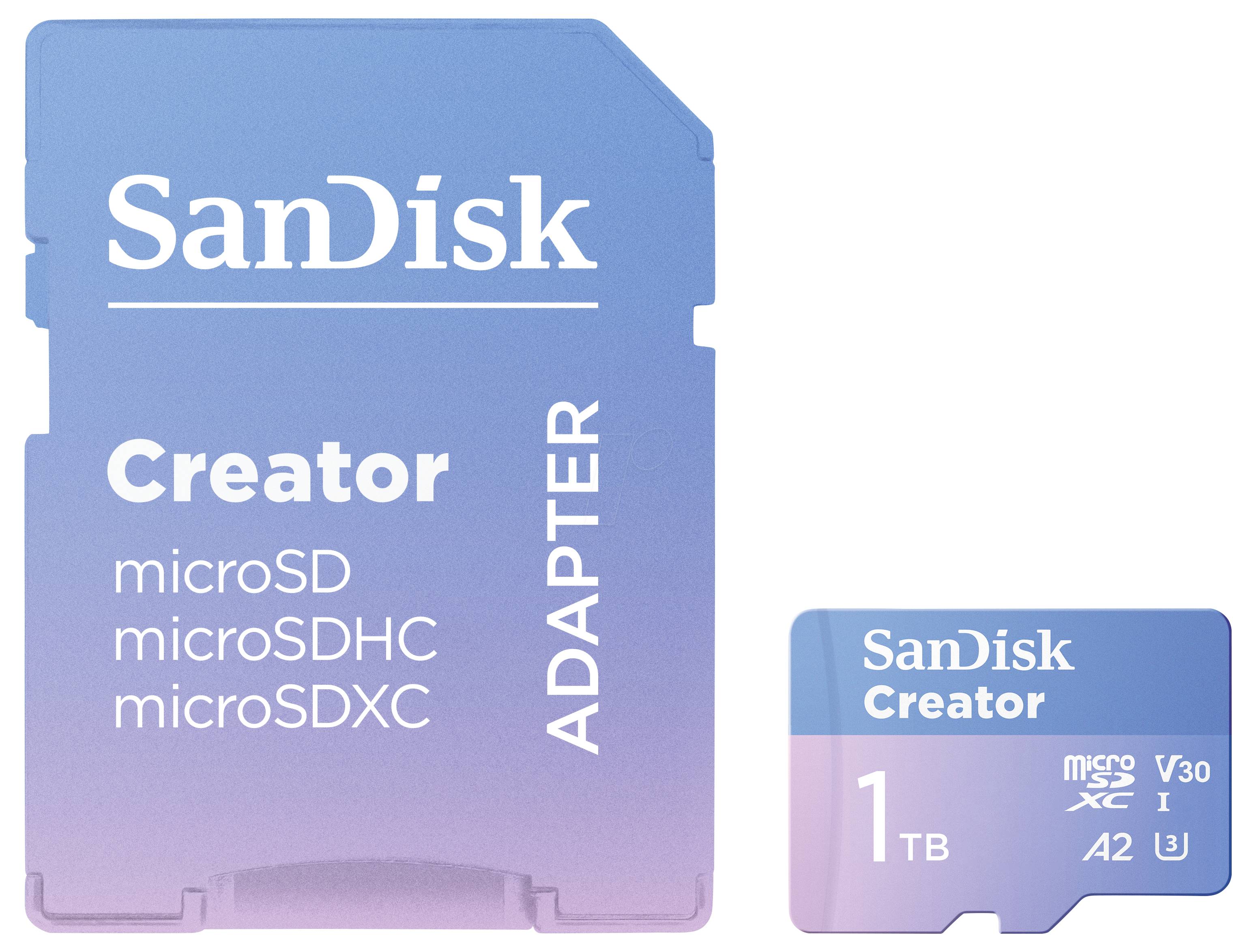 SanDisk Creator microSDXC-Karte Retail 1 TB A2 Application Performance Class, UHS-I U3, v30 Video Speed Class inkl. SD-Adapter, Temperaturbeständig