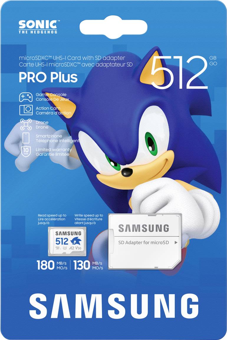 Samsung Sonic Edition - "Sonic" microSDXC-Karte Retail 512GB A2 Application Performance Class, v30 Video Speed Class, UHS-I