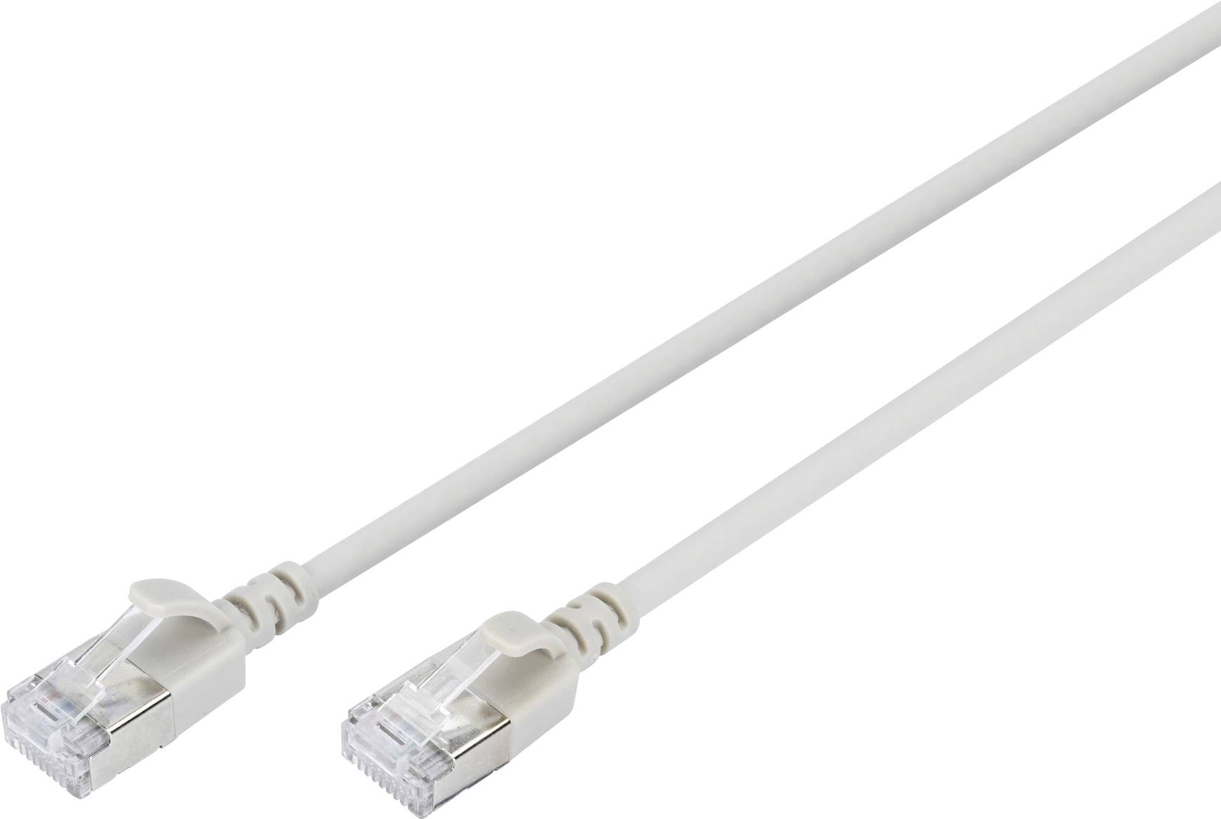 Ein weißes Ethernet-Kabel mit zwei RJ-45-Steckern an beiden Enden.