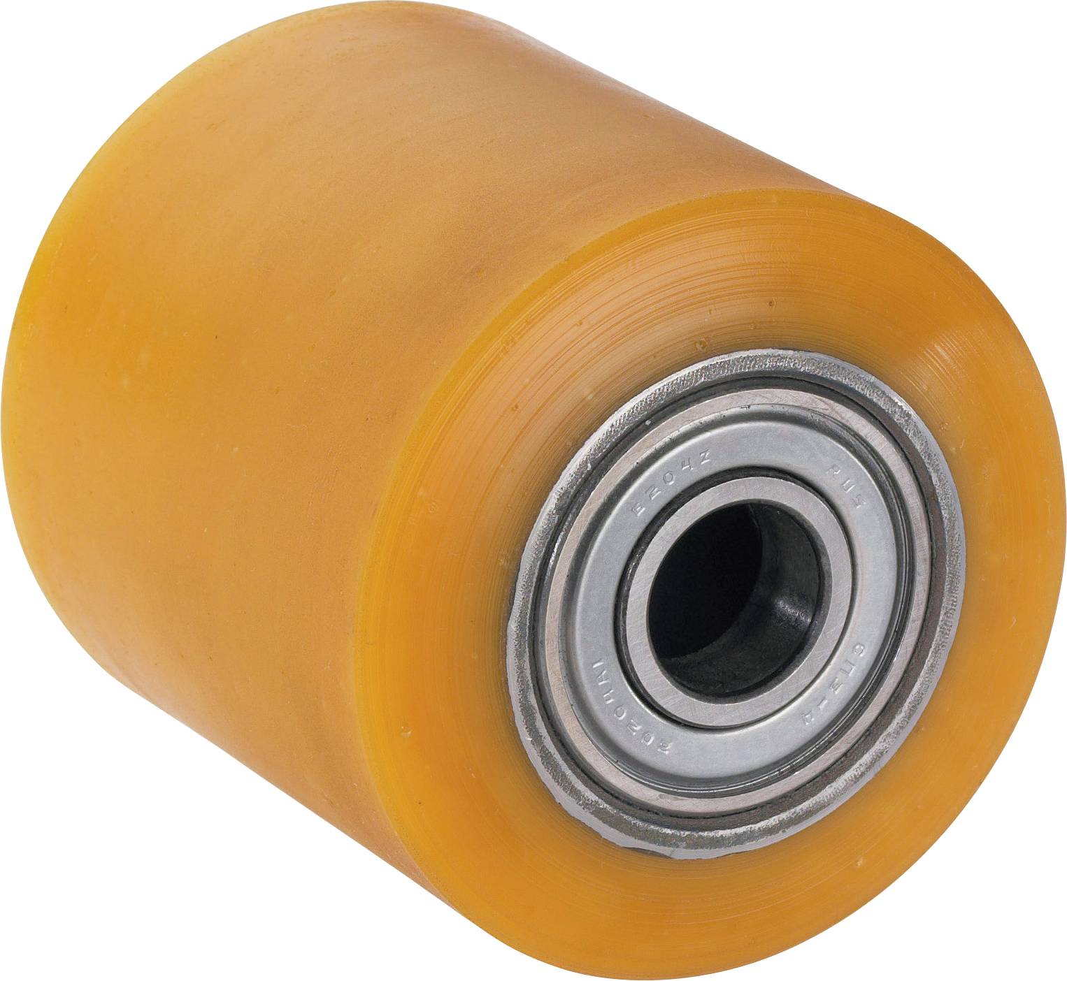 Ein einzelnes orangefarbenes Skateboard-Rad aus Polyurethan mit einem zentralen Metallkugellager.
