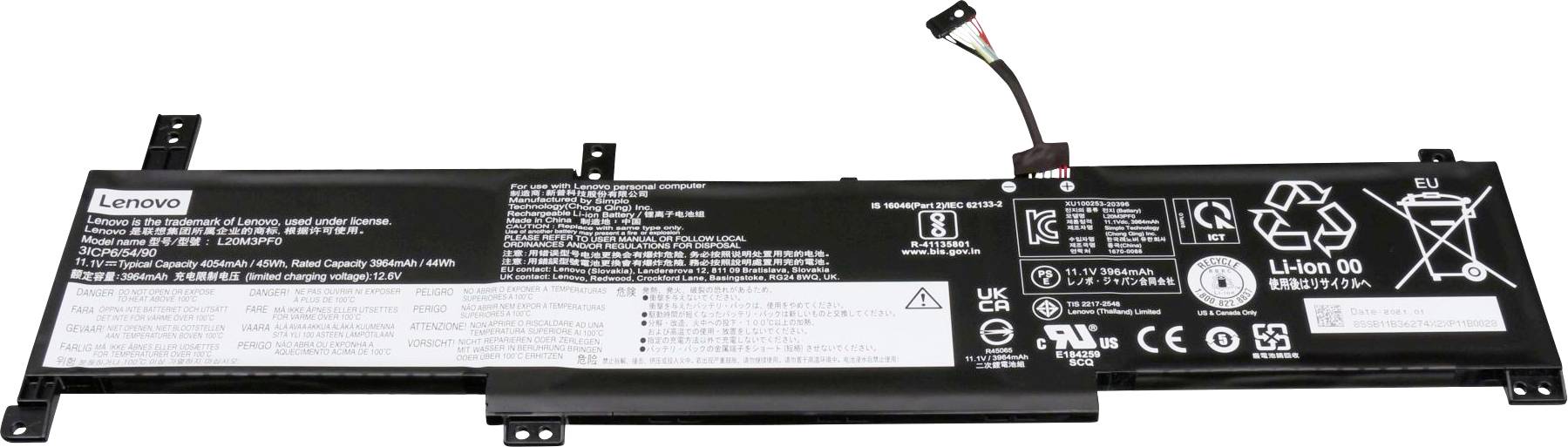 Lenovo Notebook-Akku Akku 5B11N52029 11.10V 4054 mAh