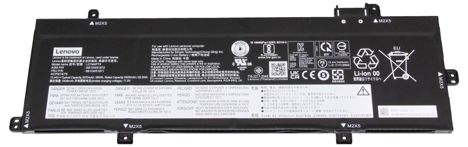 Lenovo Notebook-Akku Akku 5B11M90037 15.44V 5570 mAh