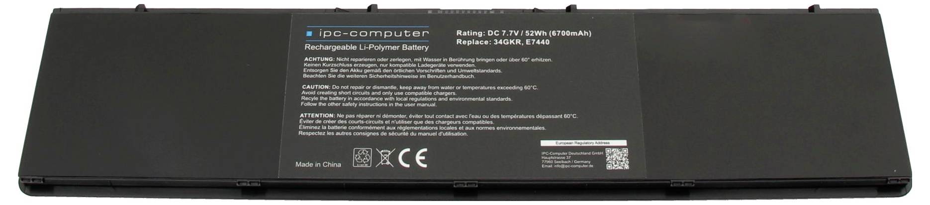 Ipc-computer Notebook-Akku Akku 34GKR 52Wh REPLACE 7.70V 6700 mAh