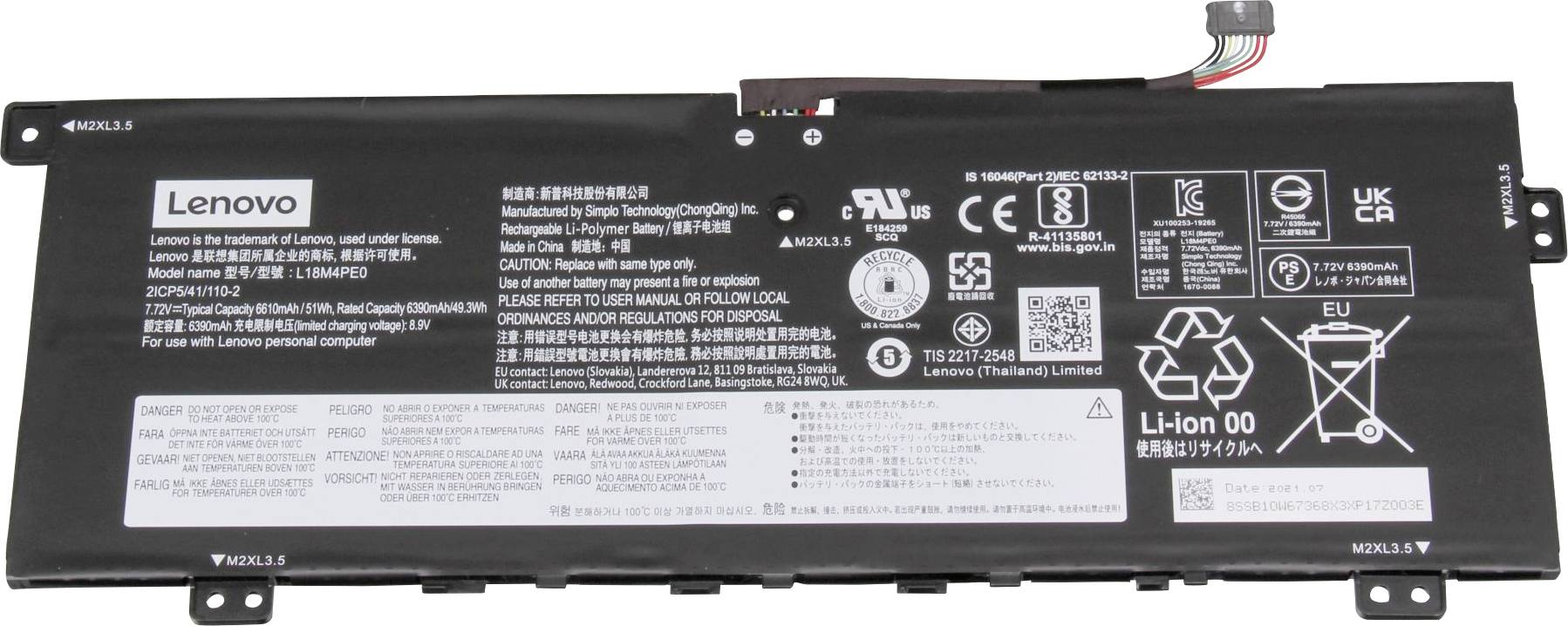 Lenovo Notebook-Akku Akku 5B10W67296 7.72V 6610 mAh