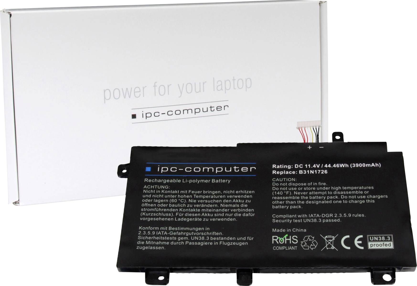 Ipc-computer Notebook-Akku Akku B31N1726 (short cable) REPLACE 11.40V 3900 mAh