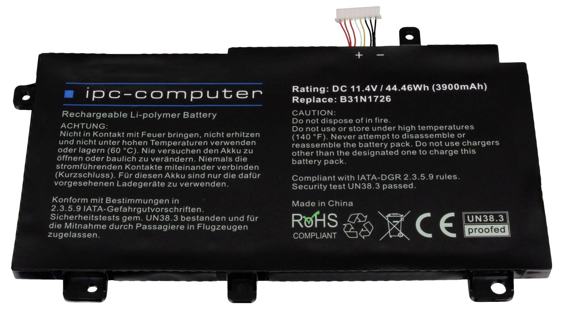 Ipc-computer Notebook-Akku Akku B31N1726 (short cable) REPLACE 11.40V 3900 mAh