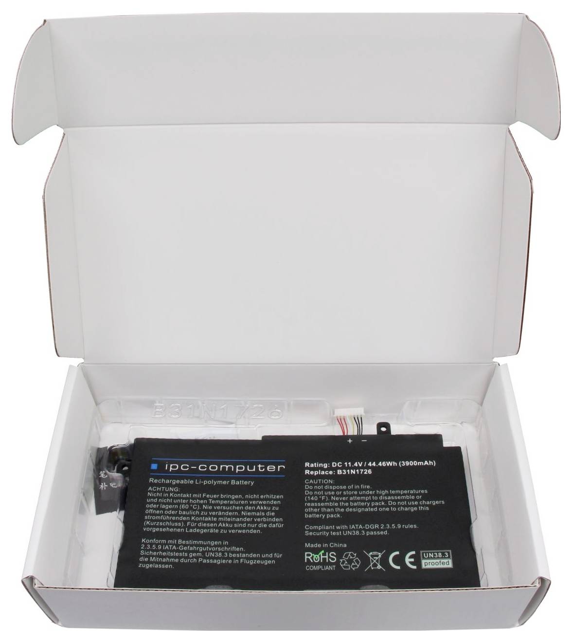 Ipc-computer Notebook-Akku Akku B31N1726 (short cable) REPLACE 11.40V 3900 mAh