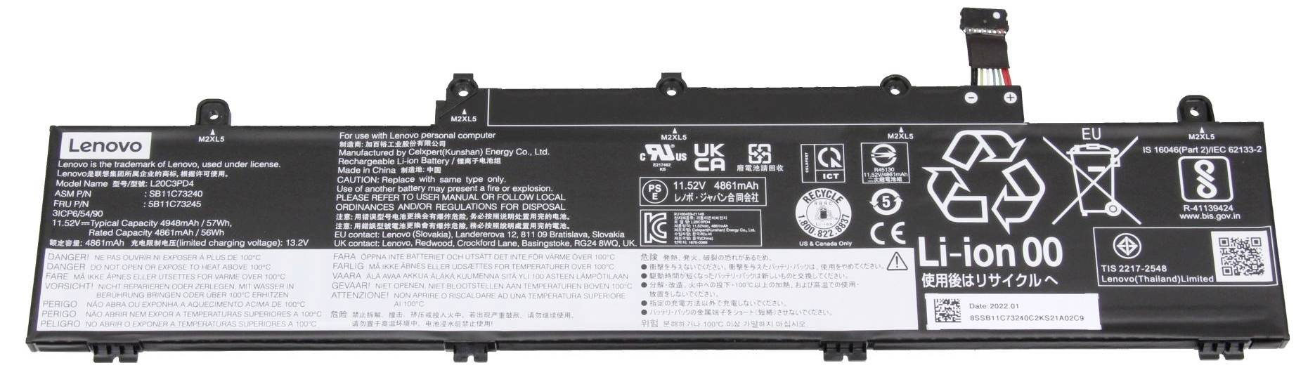 Lenovo Notebook-Akku Akku 5B11C73245 11.52V 4948 mAh