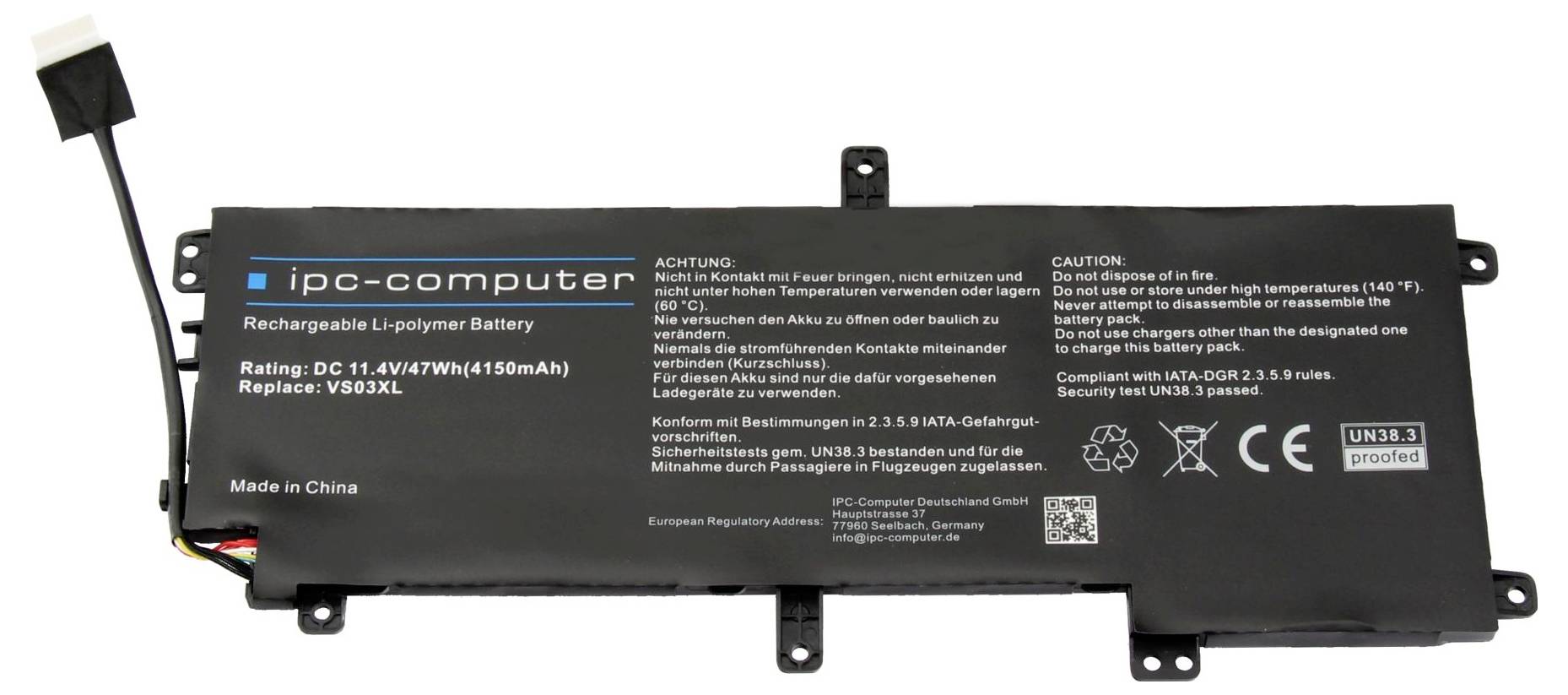 Ipc-computer Notebook-Akku Akku VS03XL Repl 11.40V 4150 mAh
