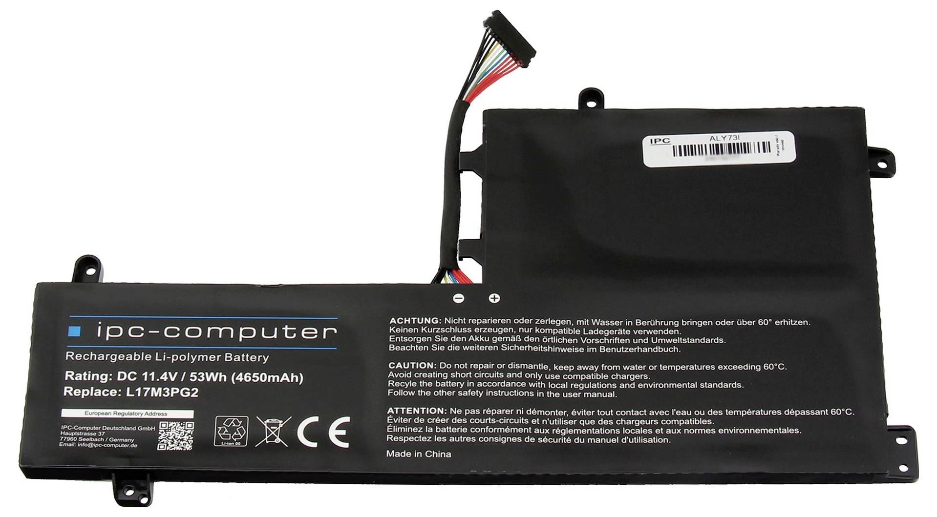 Ipc-computer Notebook-Akku Akku L17M3PG2 (long cable) REPLACE 11.40V 4650 mAh