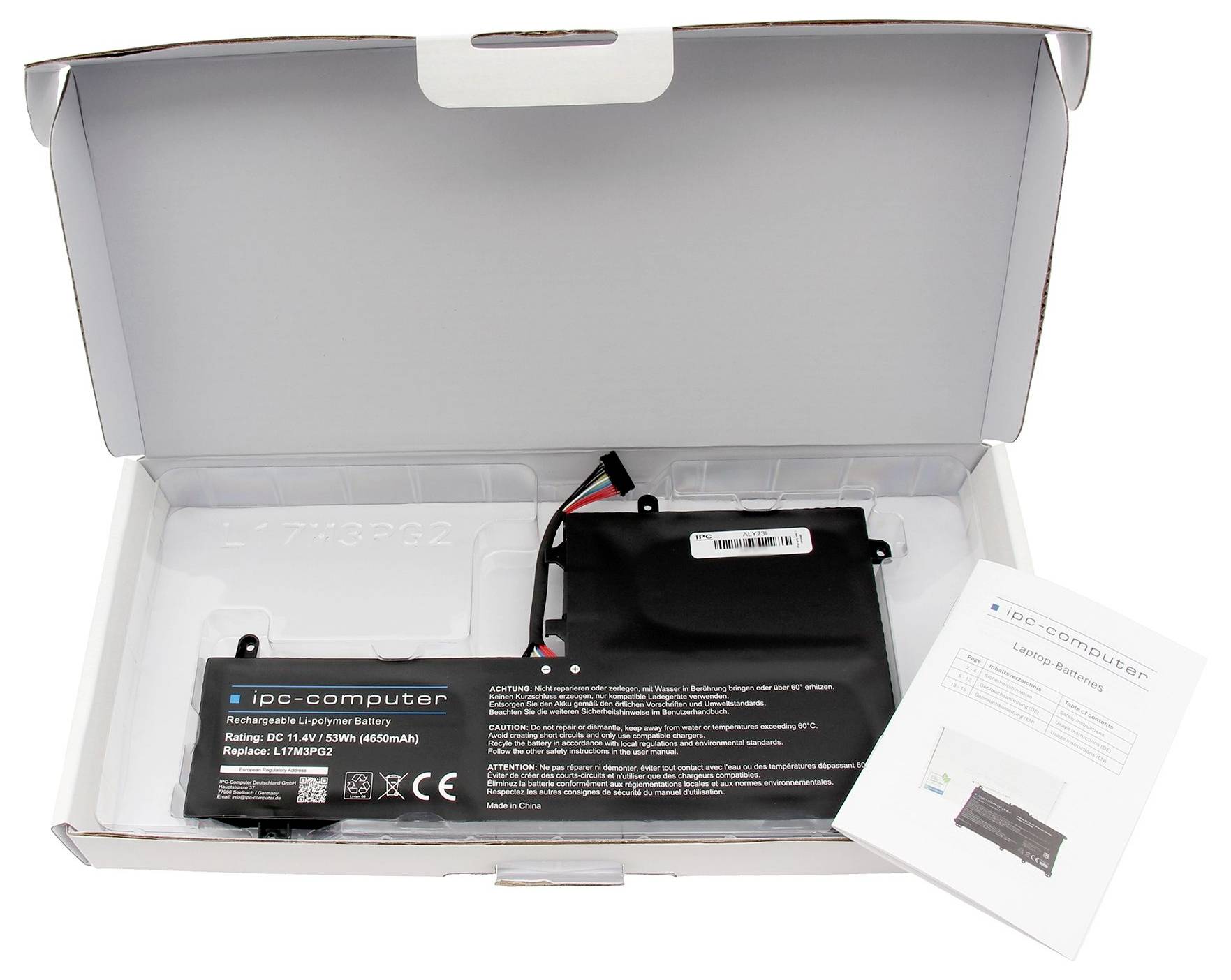 Ipc-computer Notebook-Akku Akku L17M3PG2 (long cable) REPLACE 11.40V 4650 mAh