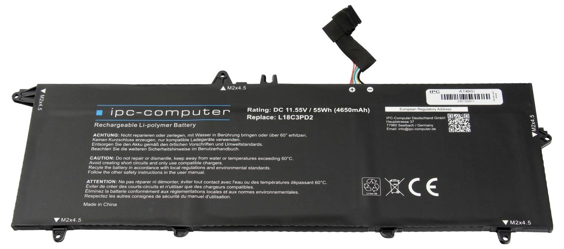 Ipc-computer Notebook-Akku Akku L18C3PD2 REPLACE 11.55V 4800 mAh