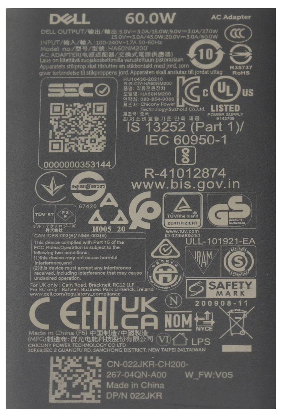 Dell Netzteil 450-ALQR Notebook-Netzteil 60W 20V 3A