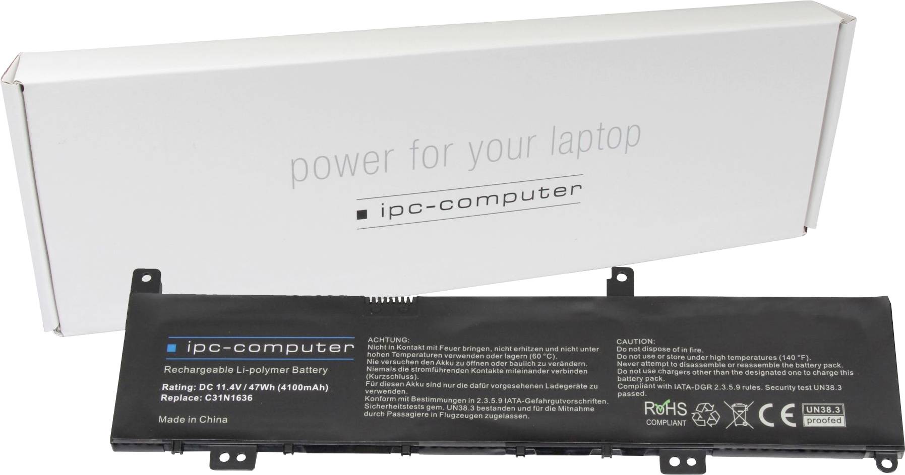 Ipc-computer Notebook-Akku Akku C31N1636 REPLACE 11.40V 4100 mAh