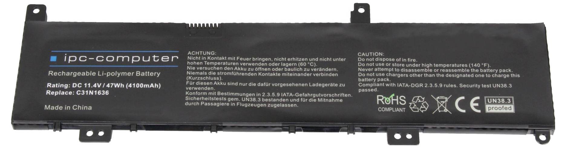 Ipc-computer Notebook-Akku Akku C31N1636 REPLACE 11.40V 4100 mAh