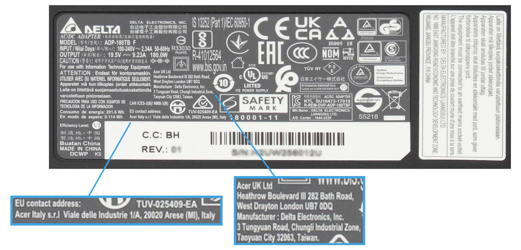 Delta Electronics Netzteil ADP-180TB F Notebook-Netzteil 180W 19V 9A
