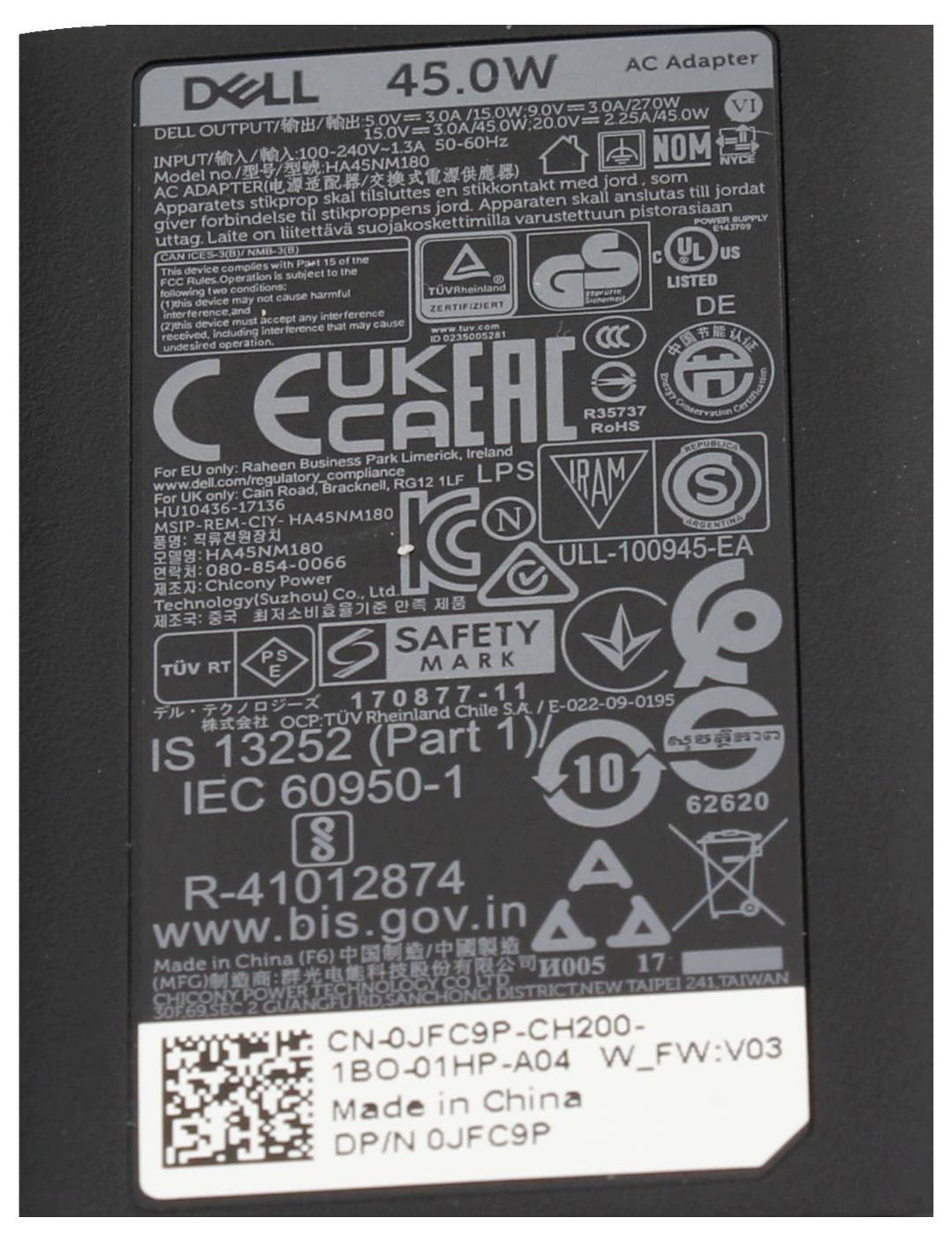 Dell Netzteil JFC9P Notebook-Netzteil 45W 20V 2A