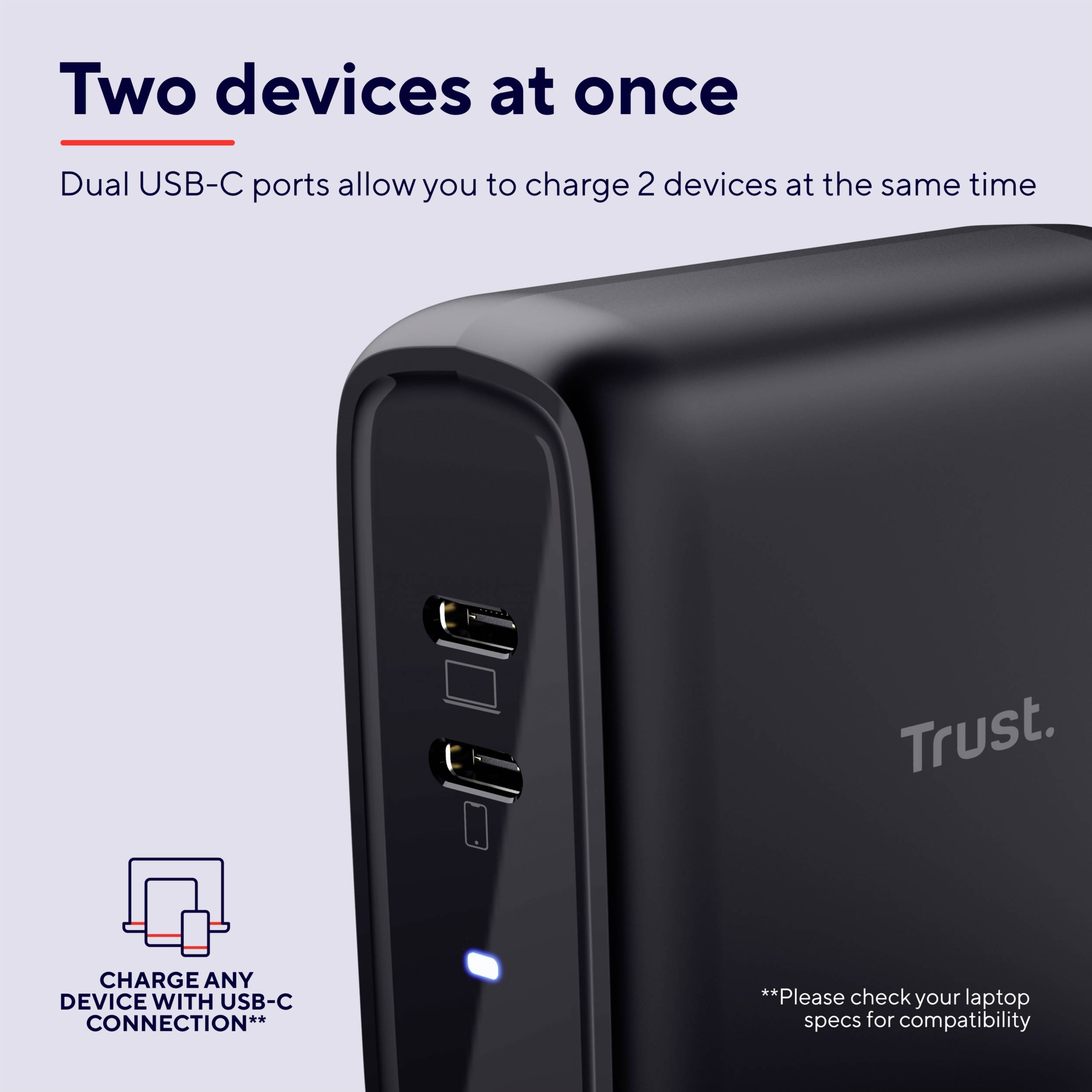 Trust MAXO 65W 2P USB-C CHARGER BLK Ladeadapter 65W 2x USB-C® Schwarz Innenbereich