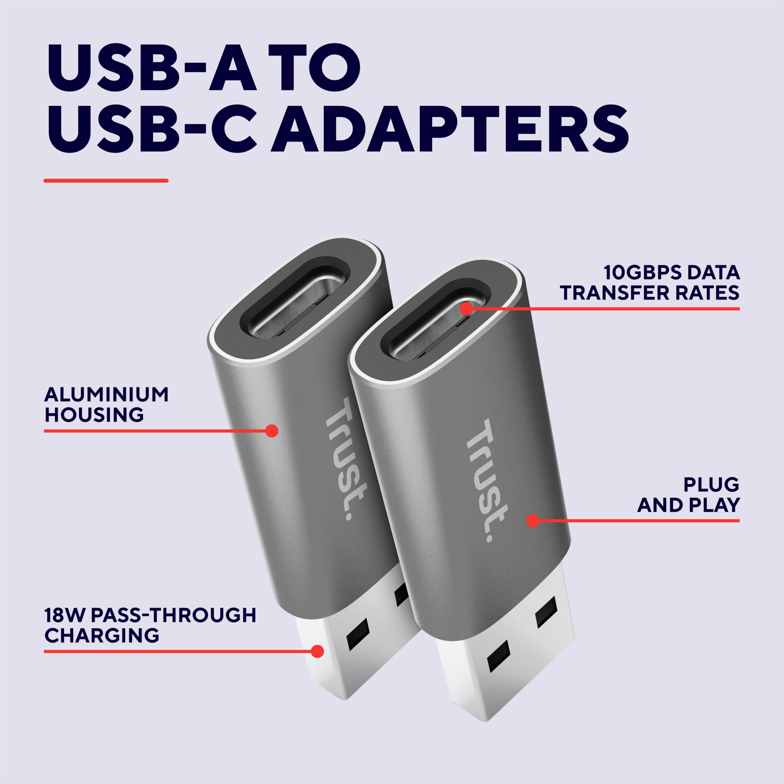 Trust USB 2.0 Adapter CALYX USB-A TO USB-C ADAPTER 2PACK