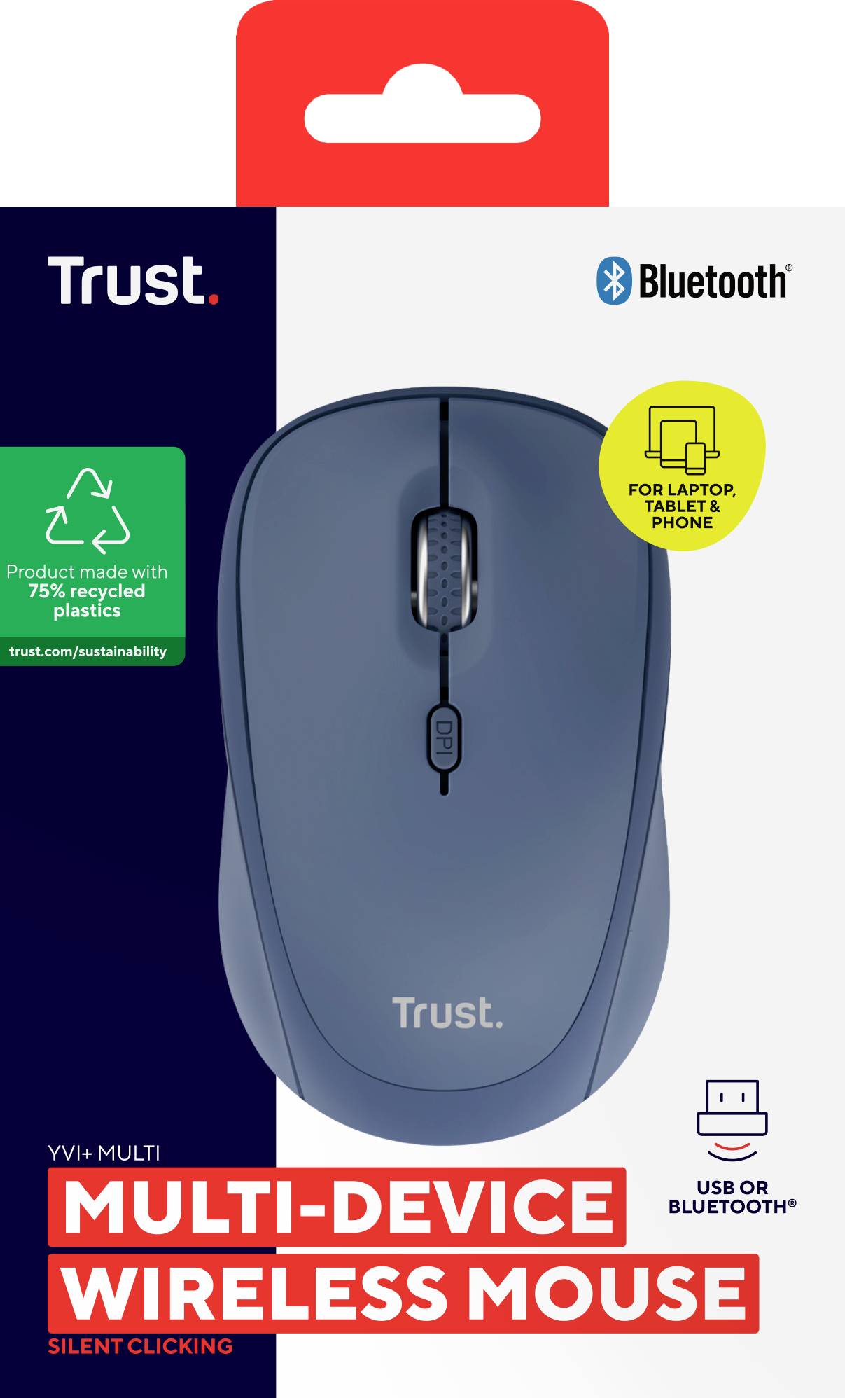 Trust YVI+ MULTI-DEVICE WIRELESS MOUSE BLUE Maus Kabellos, Bluetooth®, USB Blau
