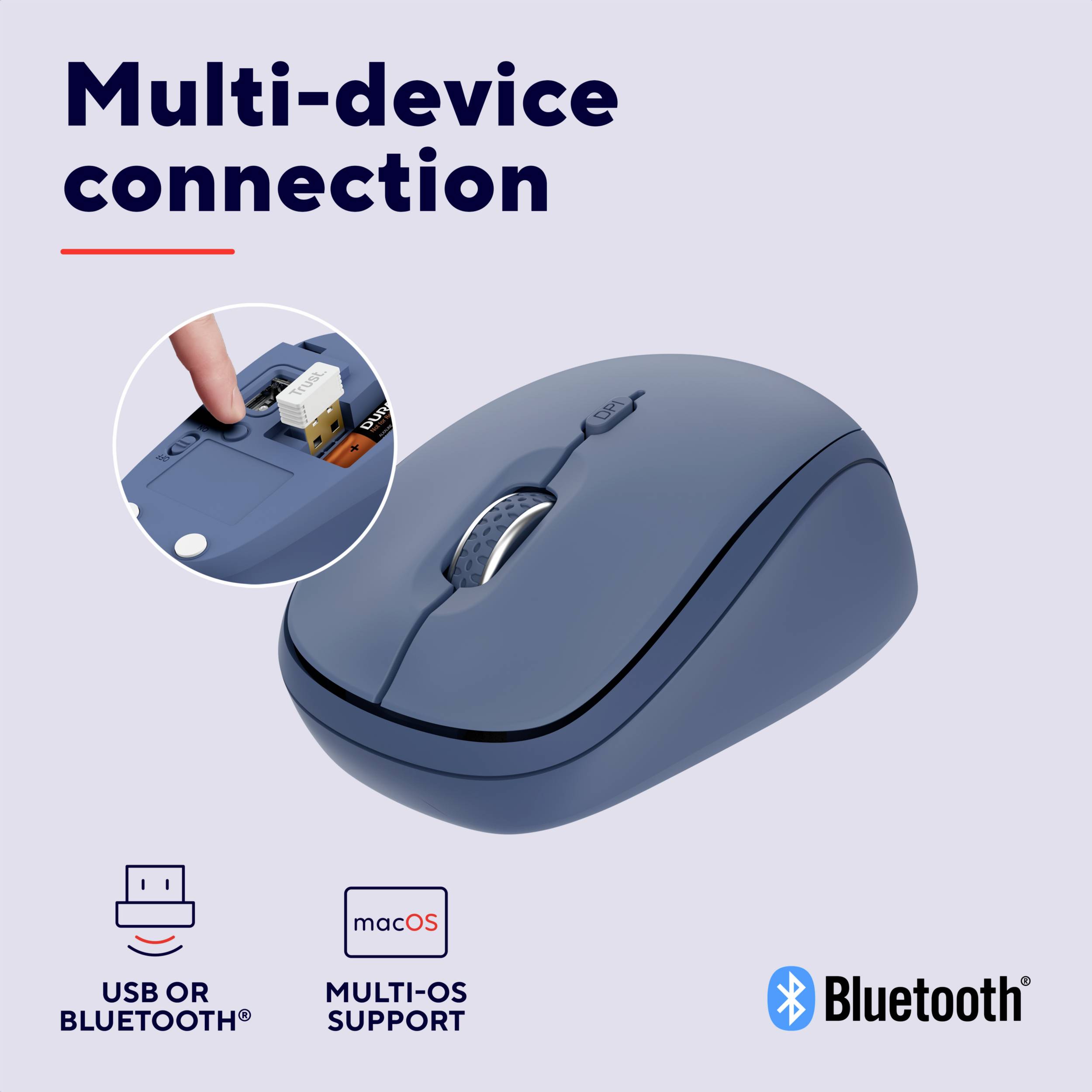 Trust YVI+ MULTI-DEVICE WIRELESS MOUSE BLUE Maus Kabellos, Bluetooth®, USB Blau