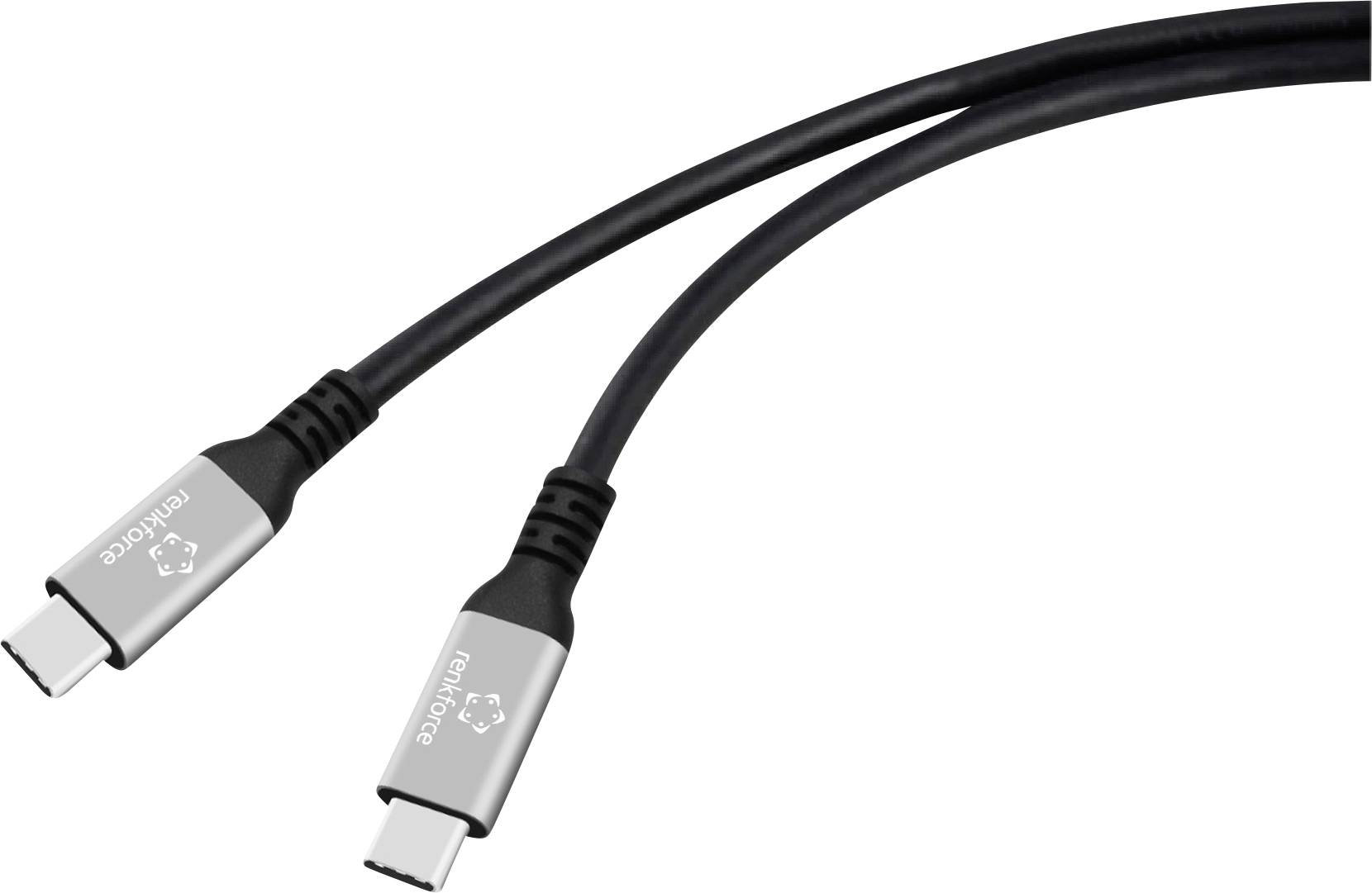 Zwei USB-C-Kabel mit schwarzen Kabeln und silbernen Anschlüssen.