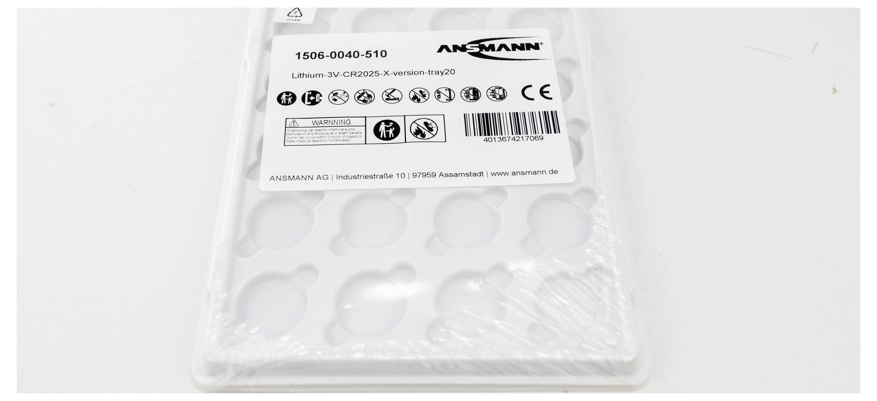 Ansmann Knopfzelle 1 St. 160 mAh 20er Tray Lithium Knopfzelle CR2025 Industrial